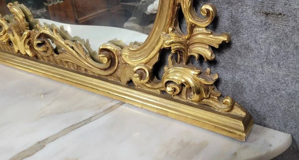 Large Venetian console + Louis XV baroque style mirror in gilded wood