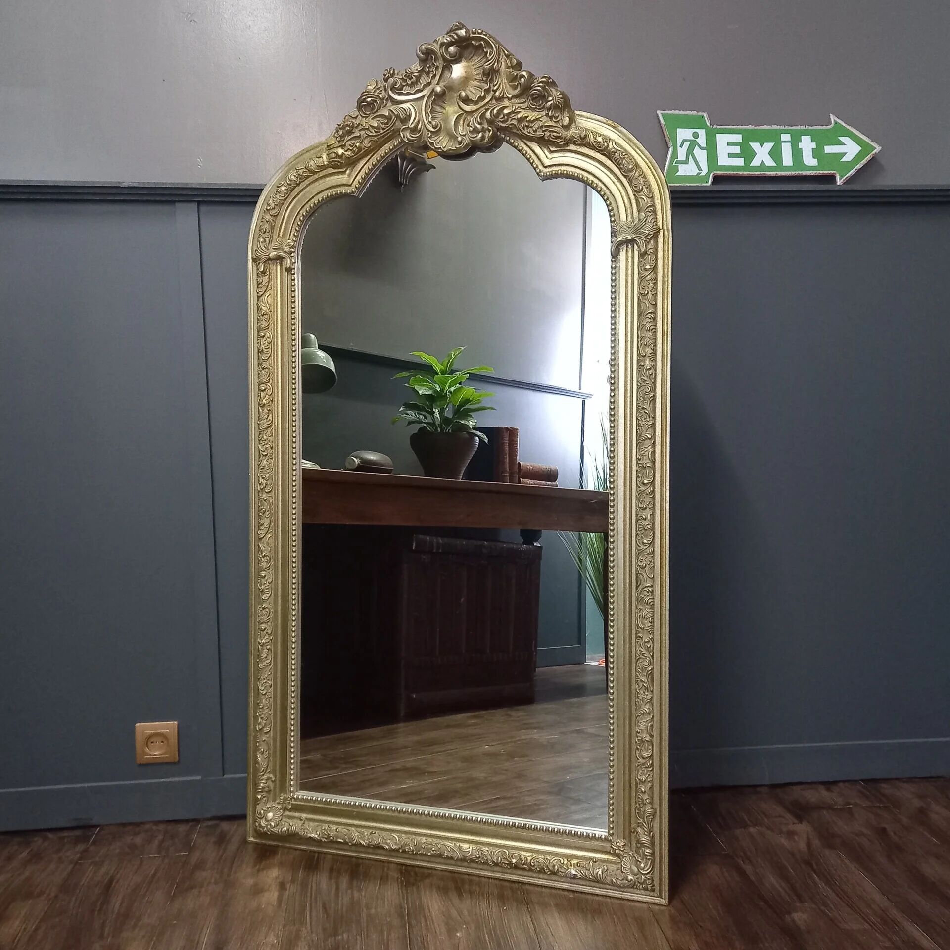 Large vintage French mantel mirror baroque wooden frame