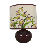 Lampe boule céramique violette et abat jour fleuri