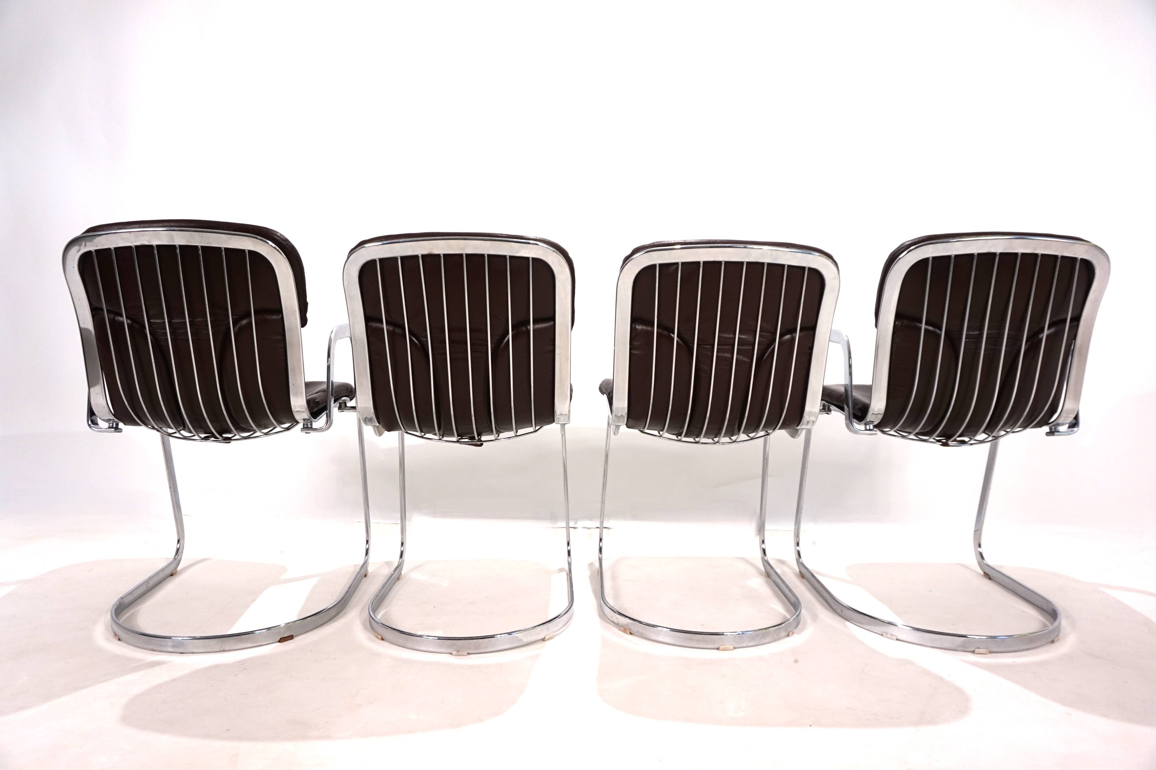 Set of four Cidue leather chrome cantilever chairs by Willy Rizzo, 1970
