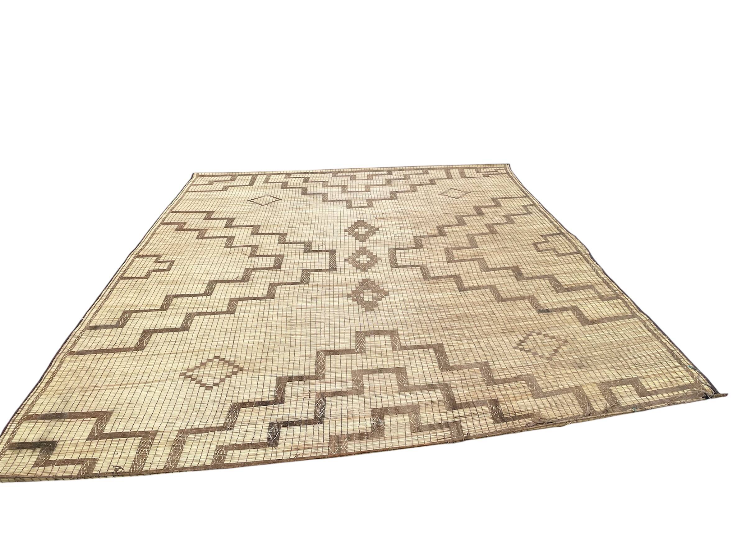 Vintage leather and reed Tuareg mat