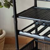 Vintage 50's black lacquered bamboo trolley