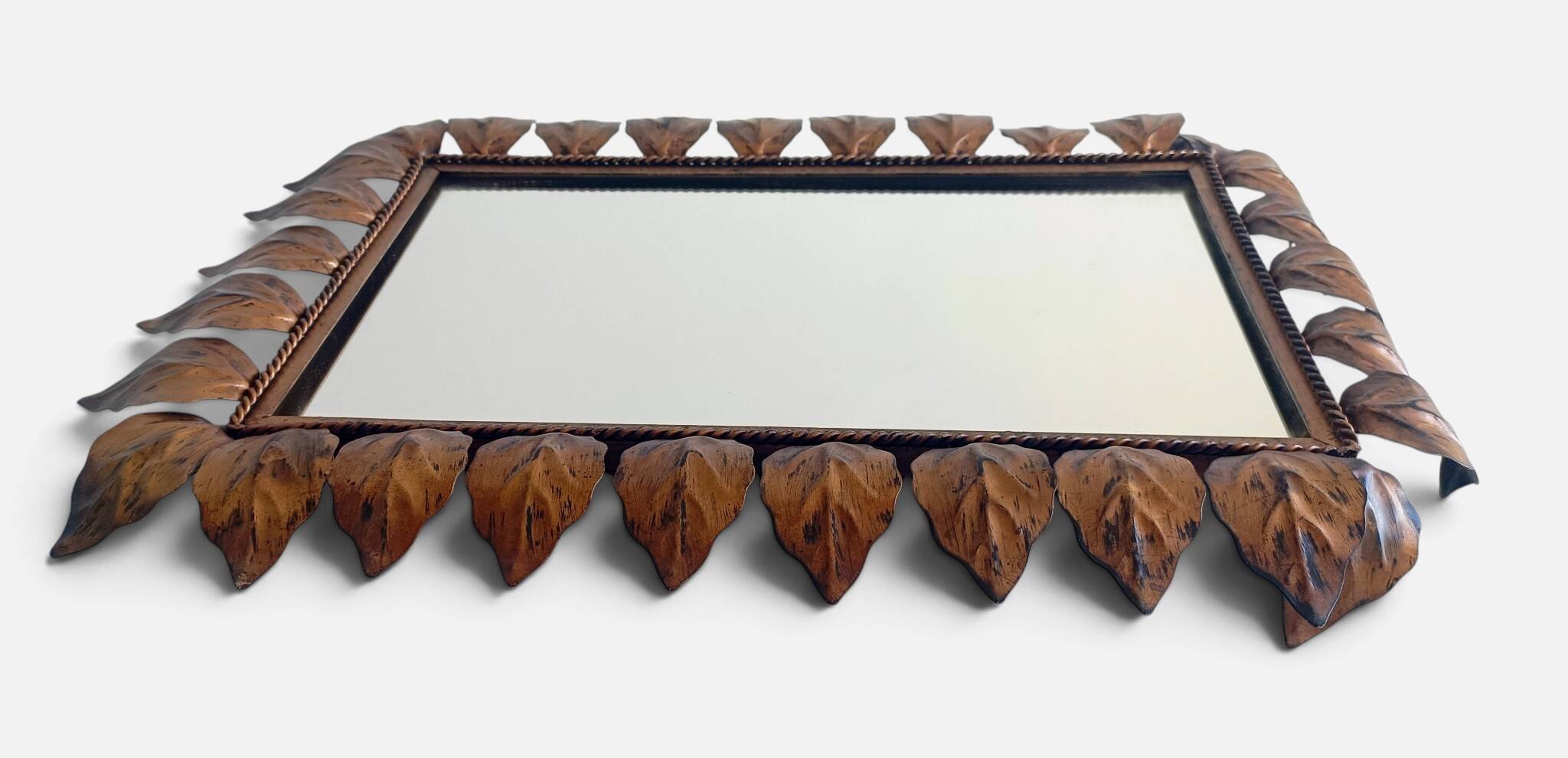 Spanish Mid-Century Wrought Iron Mirror with Foliage Frame, Circa 1950s