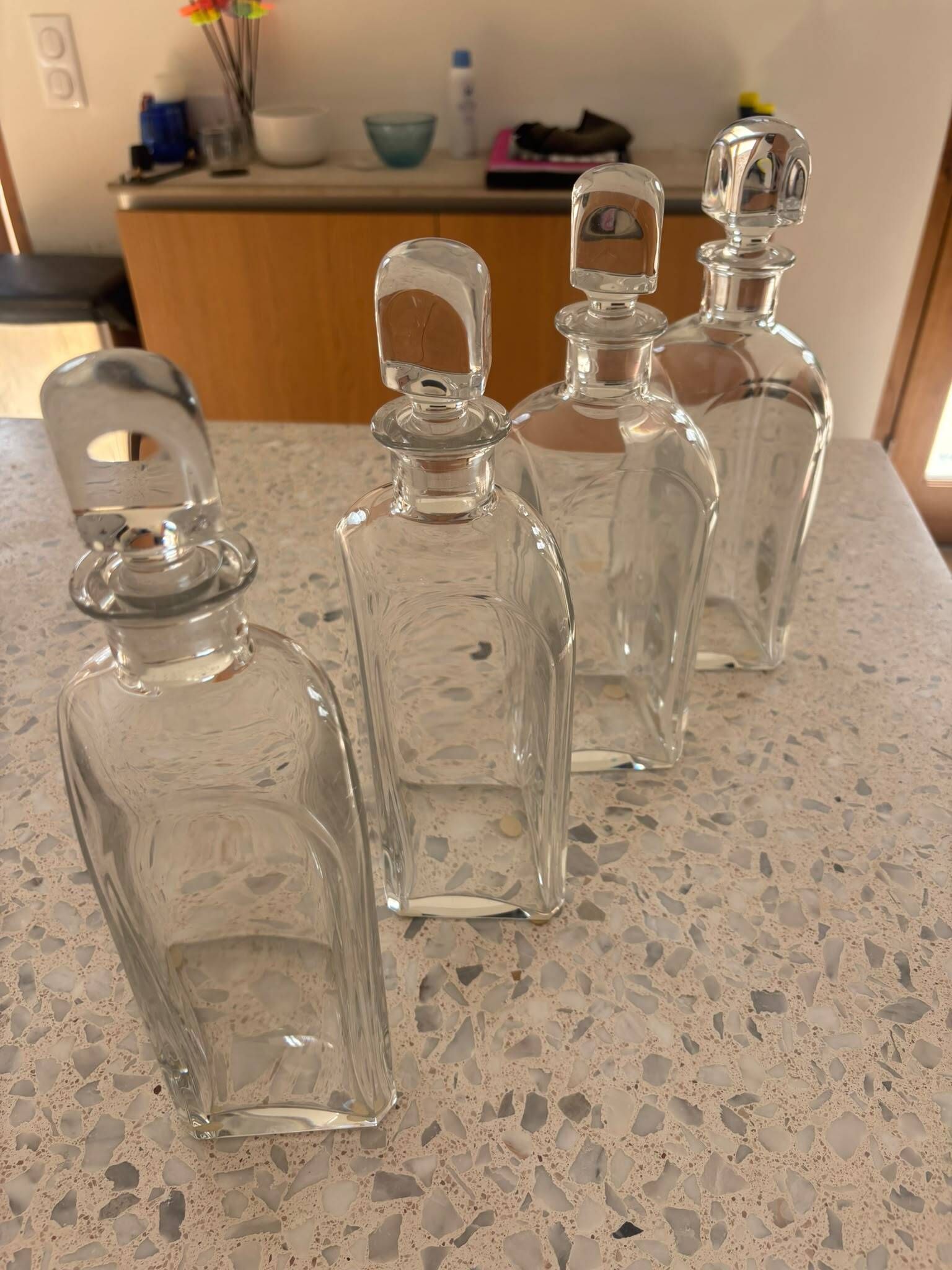Set 4 Baccarat crystal whisky carafes. Rare Vologne model, created in 1995.