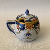 Mustard pot signed Henri Delcourt Hand painted Old Rouen early 20th century