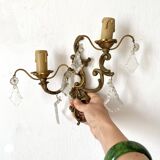 Paire d'appliques en laiton avec pampilles style rocaille