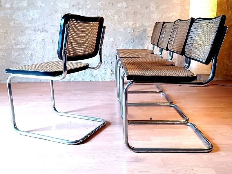 Set of 5 B32 Cesca chairs black lacquer by Marcel Breuer 80s Made in Italy