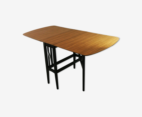 1960 S Mid Century Formica Topped Drop Leaf Dining Table With Black Teak Frame Selency Drop Leaf Dining Table, Formica Kitchen Table With Leaf