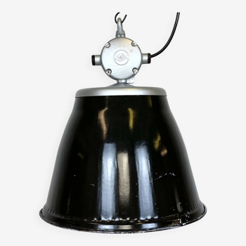 Industrial black enamel factory pendant lamp, 1960s