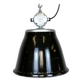 Industrial black enamel factory pendant lamp, 1960s