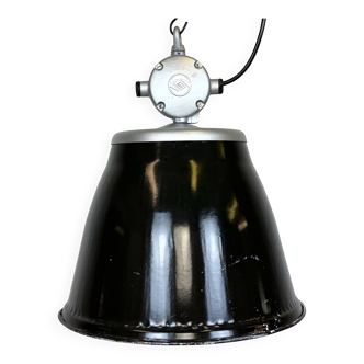 Industrial black enamel factory pendant lamp, 1960s