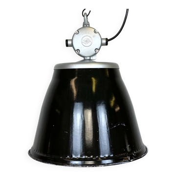 Industrial black enamel factory pendant lamp, 1960s