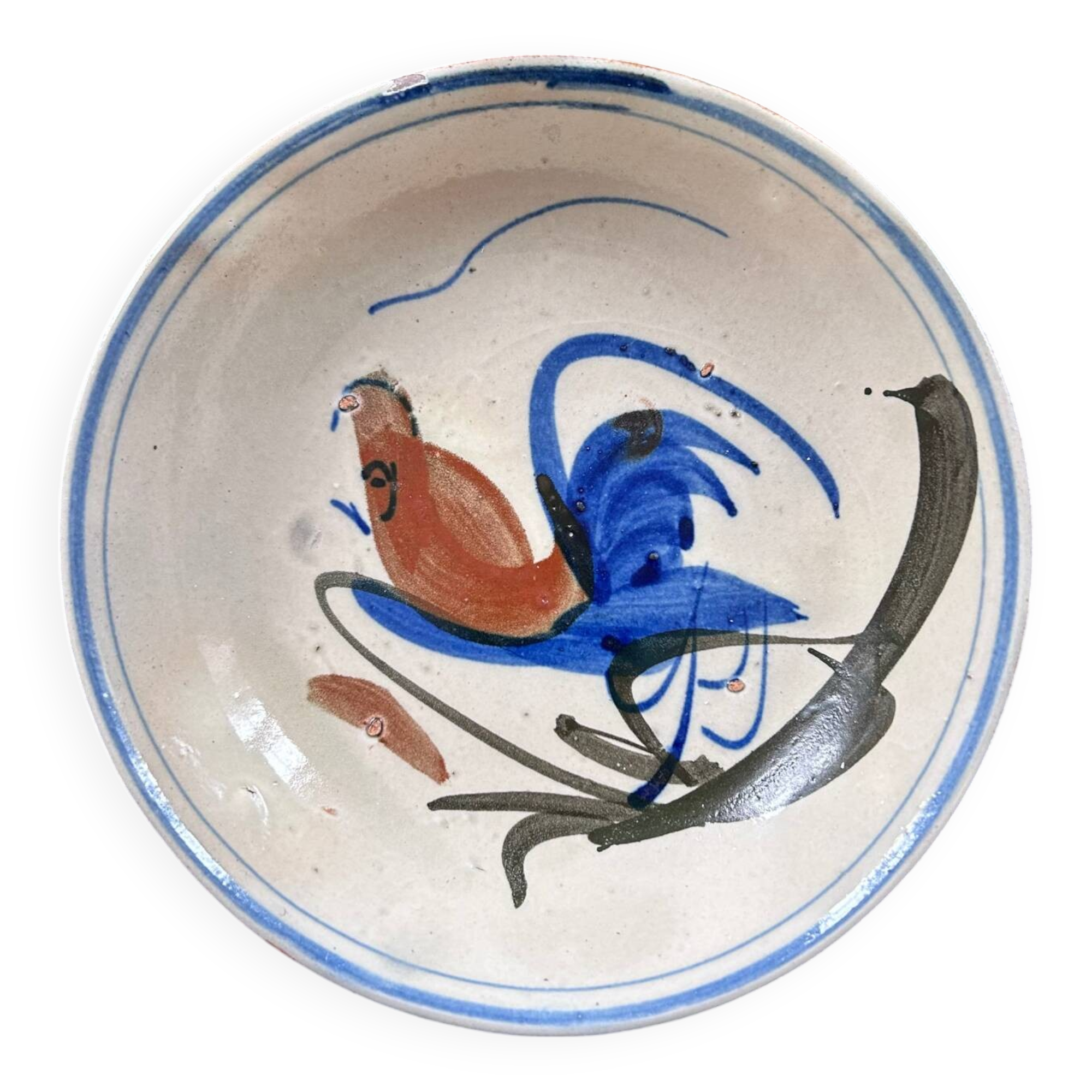 Antique dish with bird decoration