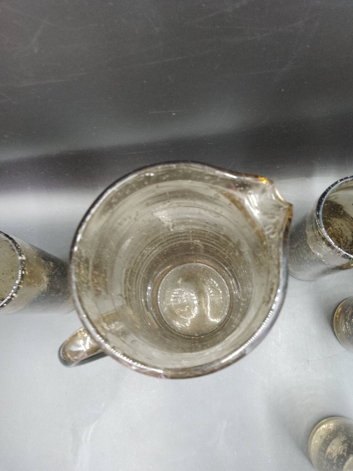 6-piece orangeade set in blown and bubbled gray glass