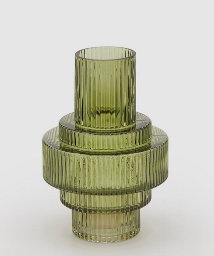 Green striated glass vase 23cm