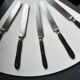 Set of 5 antique table knives in inlaid ebony, circa 1900.