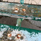 Old wooden and cast iron garden bench 2 m long – original patina