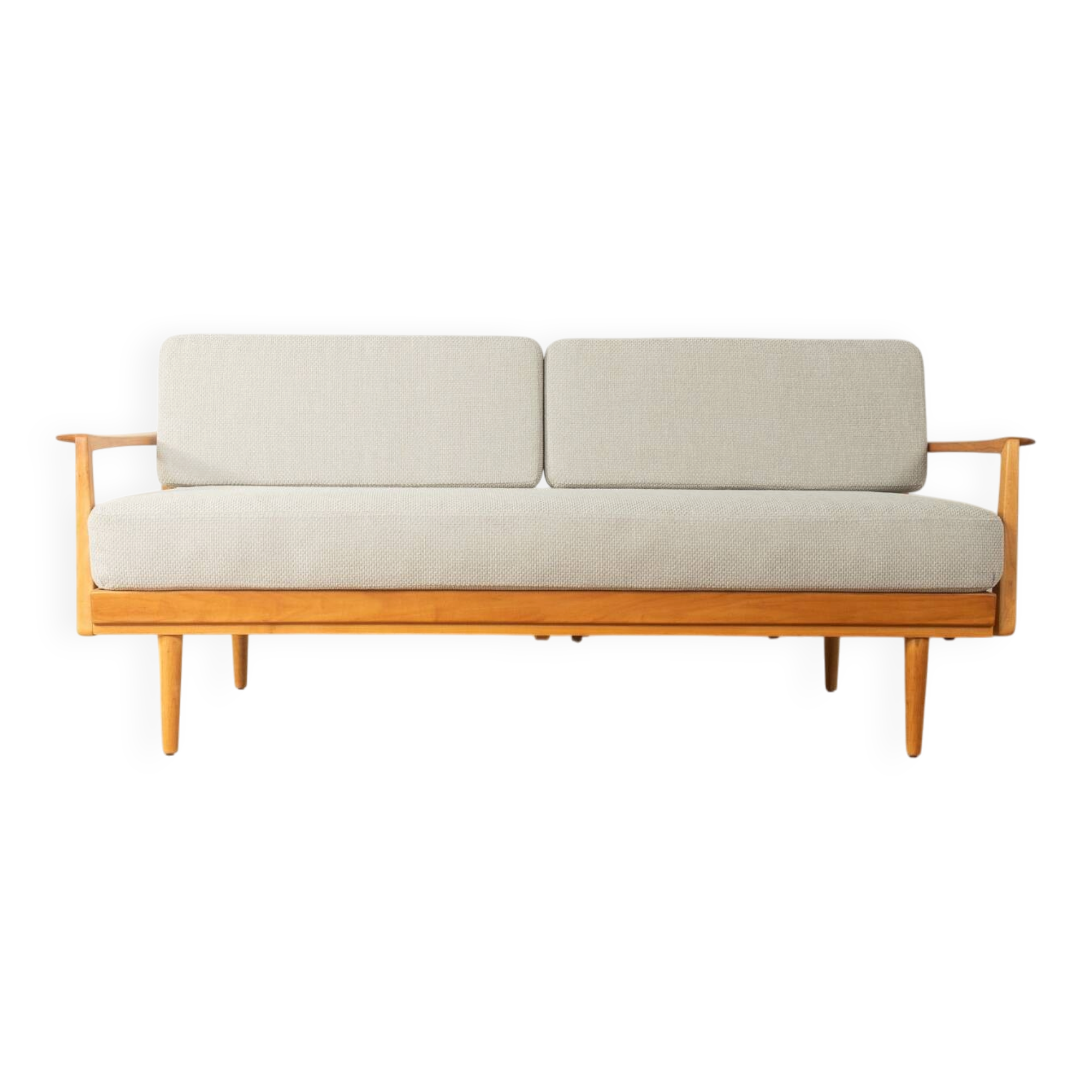 Wilhelm Knoll mid-century sofa, 1950s, cherry wood, reupholstered