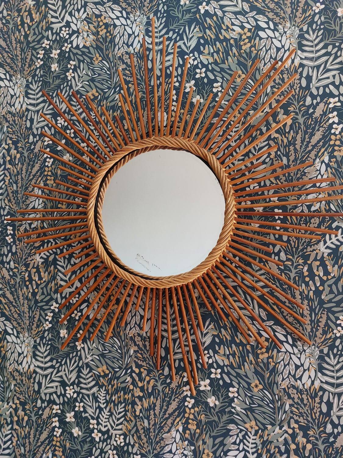 Vintage rattan sun mirror 1960