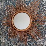 Vintage rattan sun mirror 1960