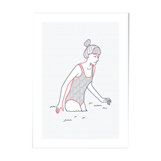 Illustration A4 naiade no. 1/8 bretagne baigneuse mer