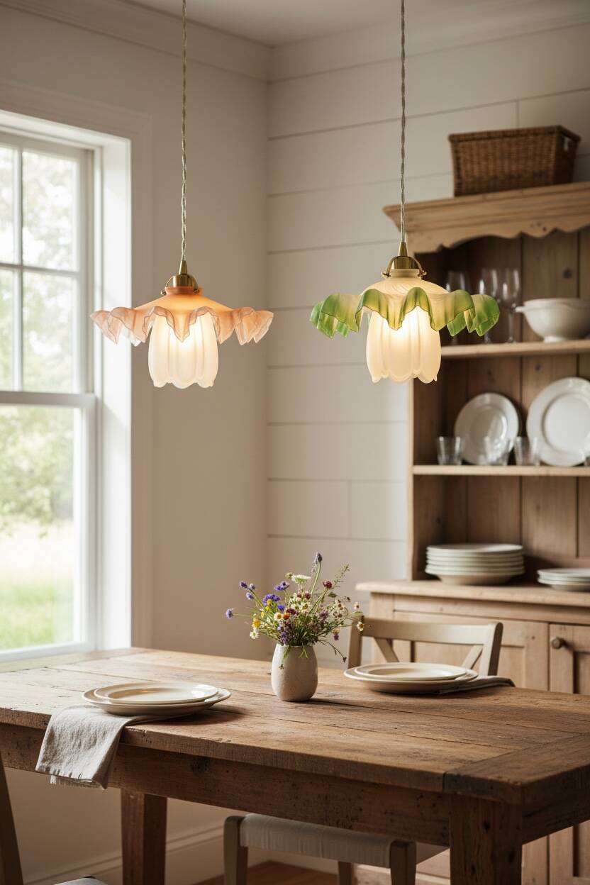 Suspension vintage opaline plissée verte et tulipe verre art déco