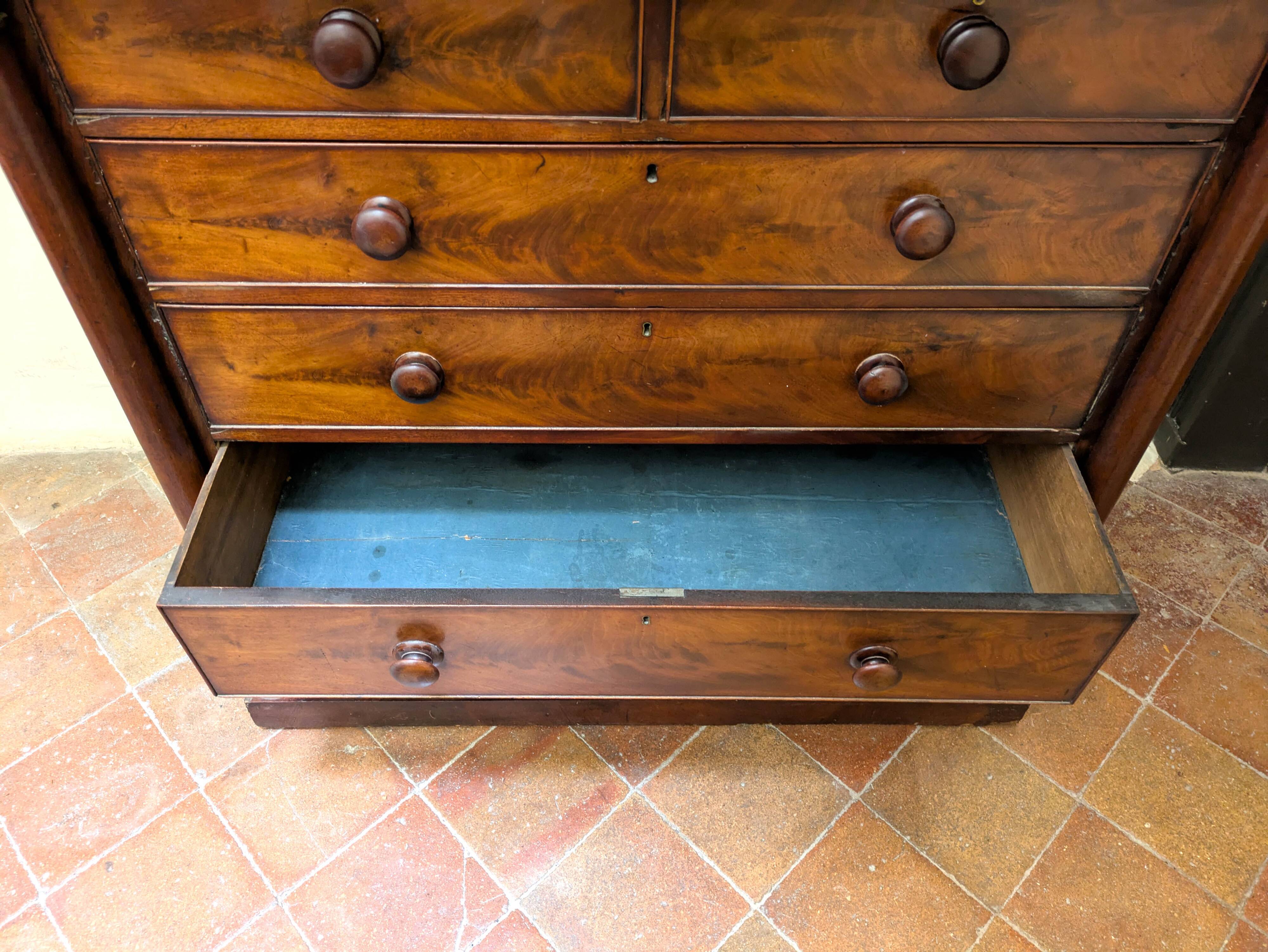 Antique English wooden chest of drawers, 19th century, H127cm