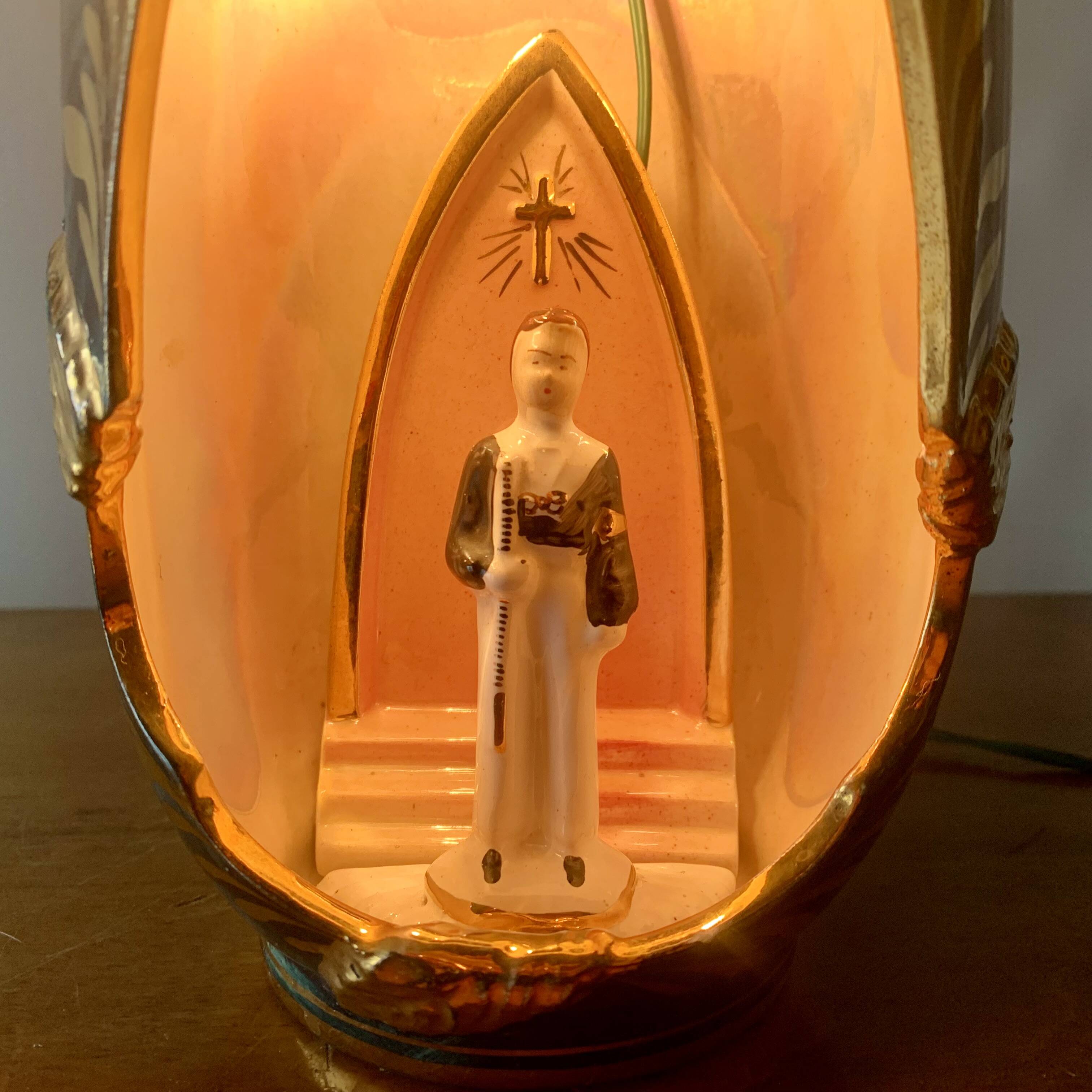 Old glazed ceramic bedside lamp - Bequet - Made in Belgium