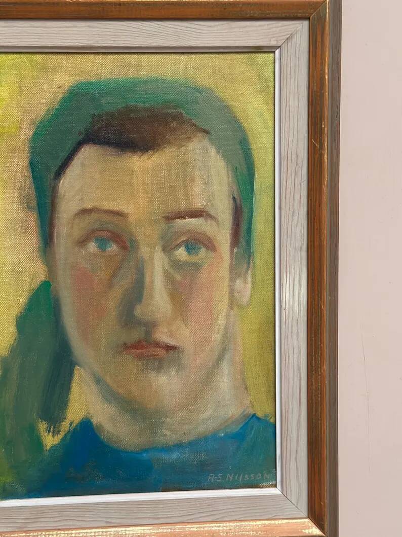 Huile sur panneau d'origine suédoise – "Portrait" par A.-S. Nilsson – Signé – Vintage et encadré – 44 × 32 cm (17,3" × 12,6")