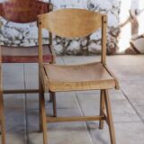 4 vintage canteen chairs in beech, 1980.