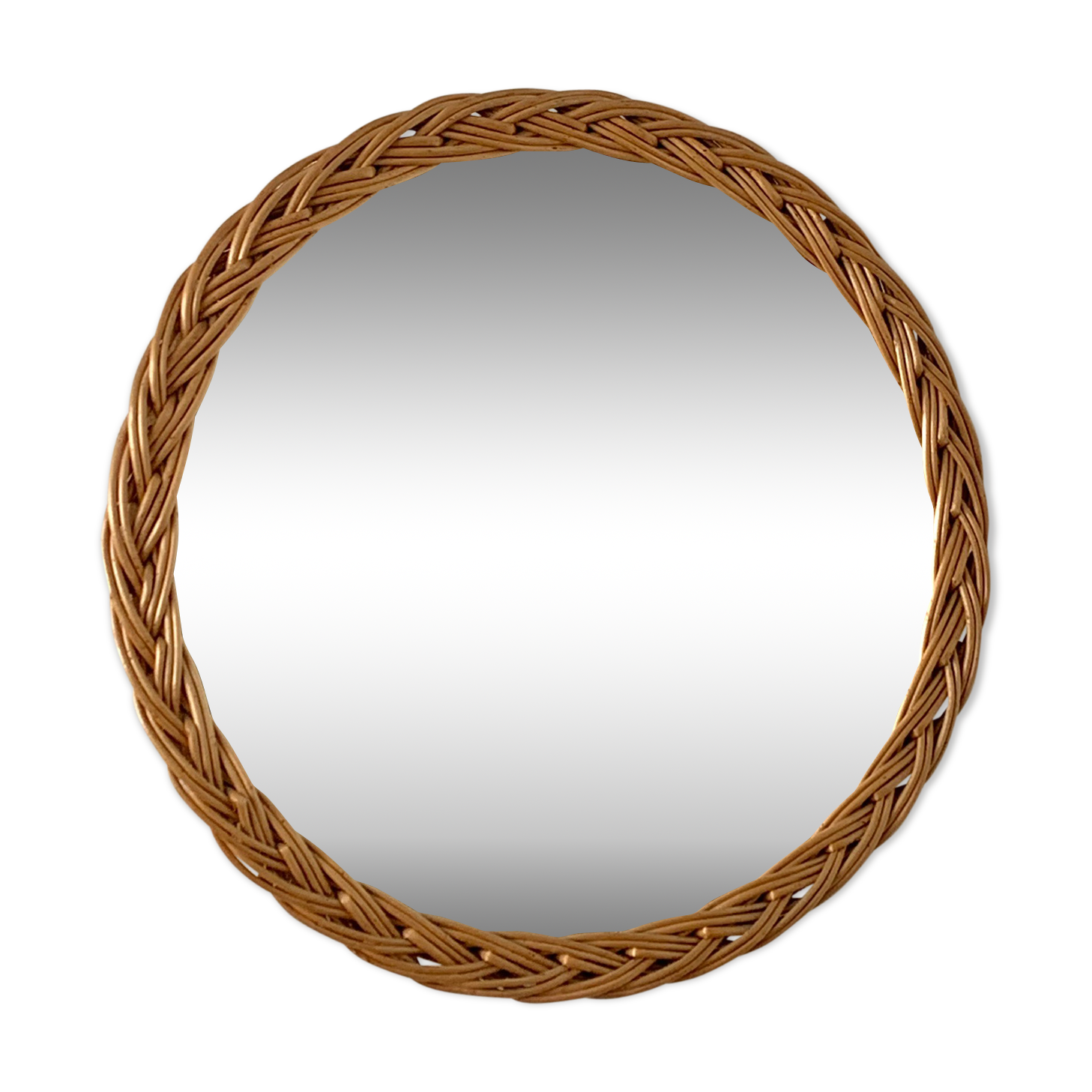 Old round mirror in rattan 34cm