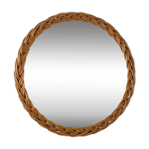 Old round mirror in rattan 34cm