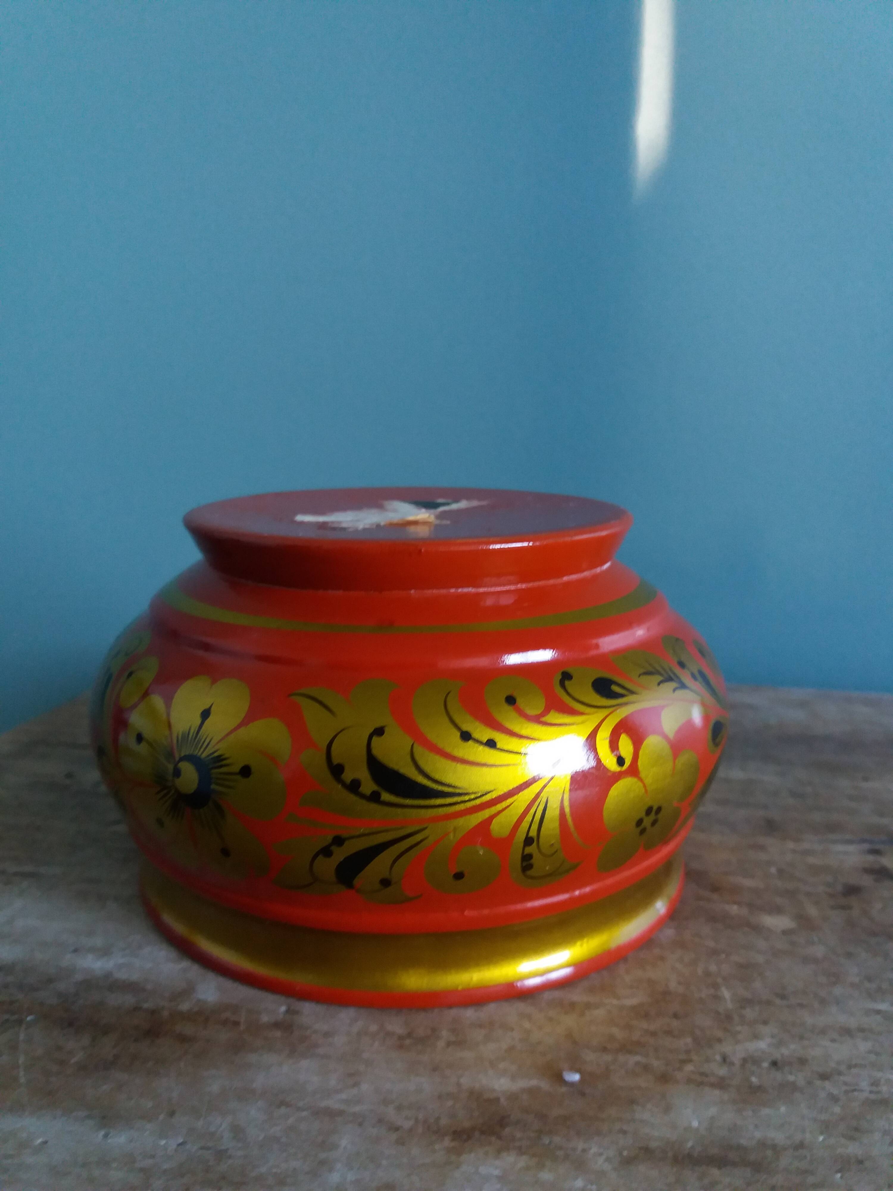 Khokhloma Russian handicraft painted wooden bowls