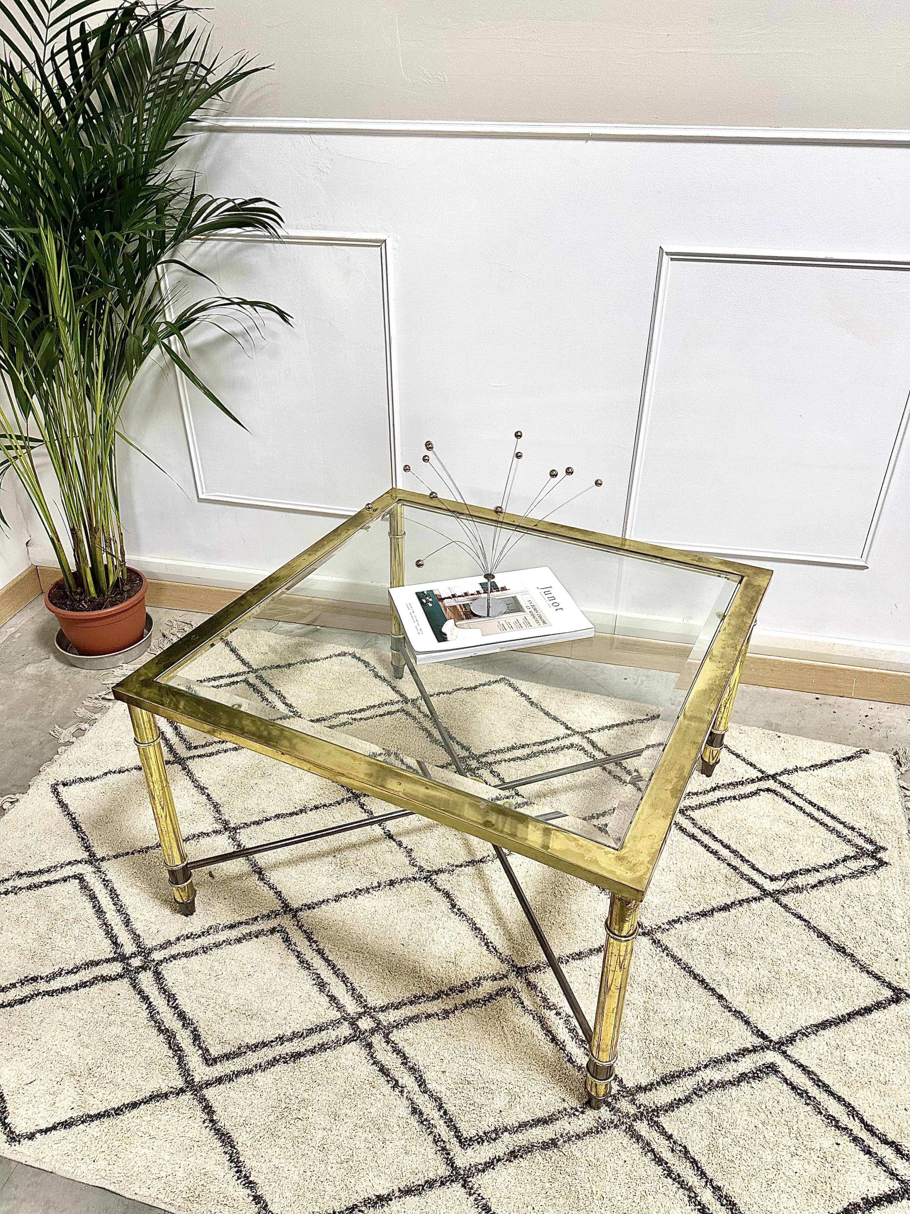 Brass coffee table glass tray