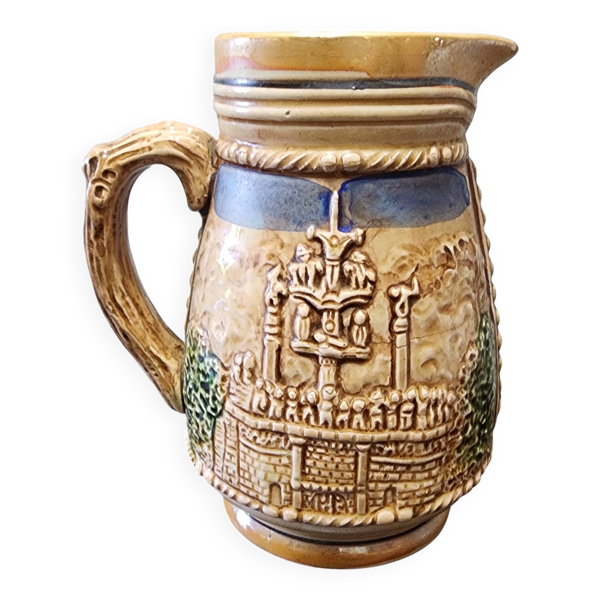 Pichet / chope / bierre ceramique vintage relief musiciens bretons nem japa