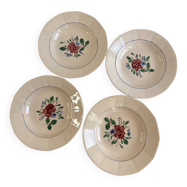 Lot de 4 assiettes creuse Sarreguemines Peint à la main