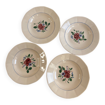Set of 4 deep plates Sarreguemines Hand-painted