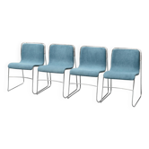 4 chaises modernistes en métal et tissu bleu, années 1970