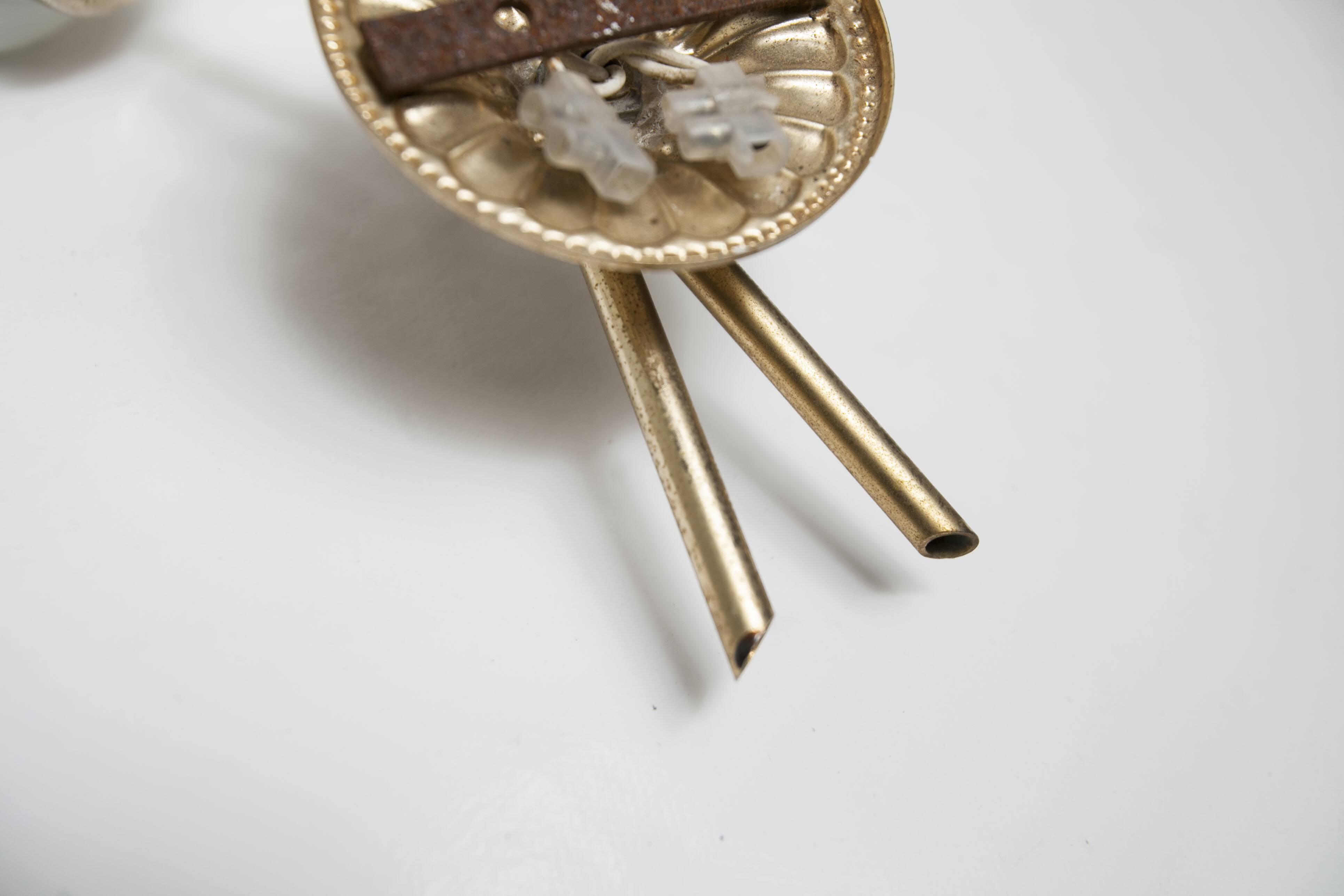 Pair of brass and glass wall lights 1960