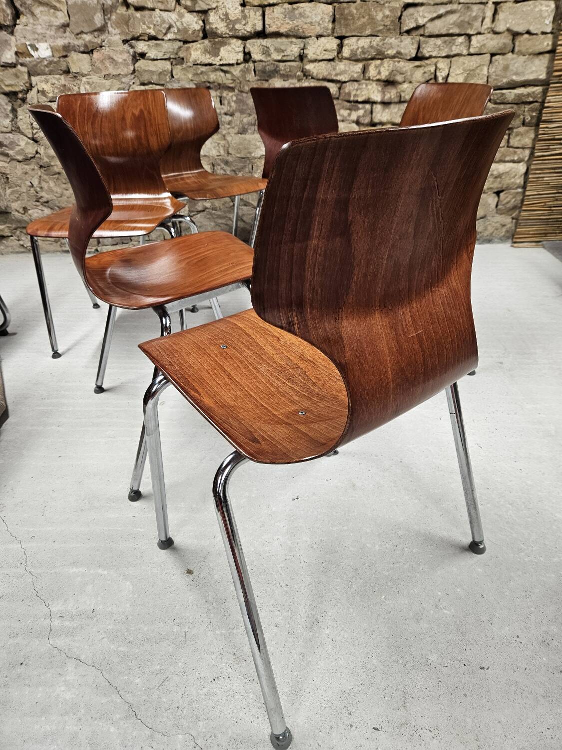 Lot of 6 Flötotto pagwood chairs 1960