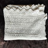 White cotton bedspread - throw with geometric chevron pattern