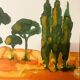 Tableau signé paysage « Lever de soleil provençal dans la pinède »
