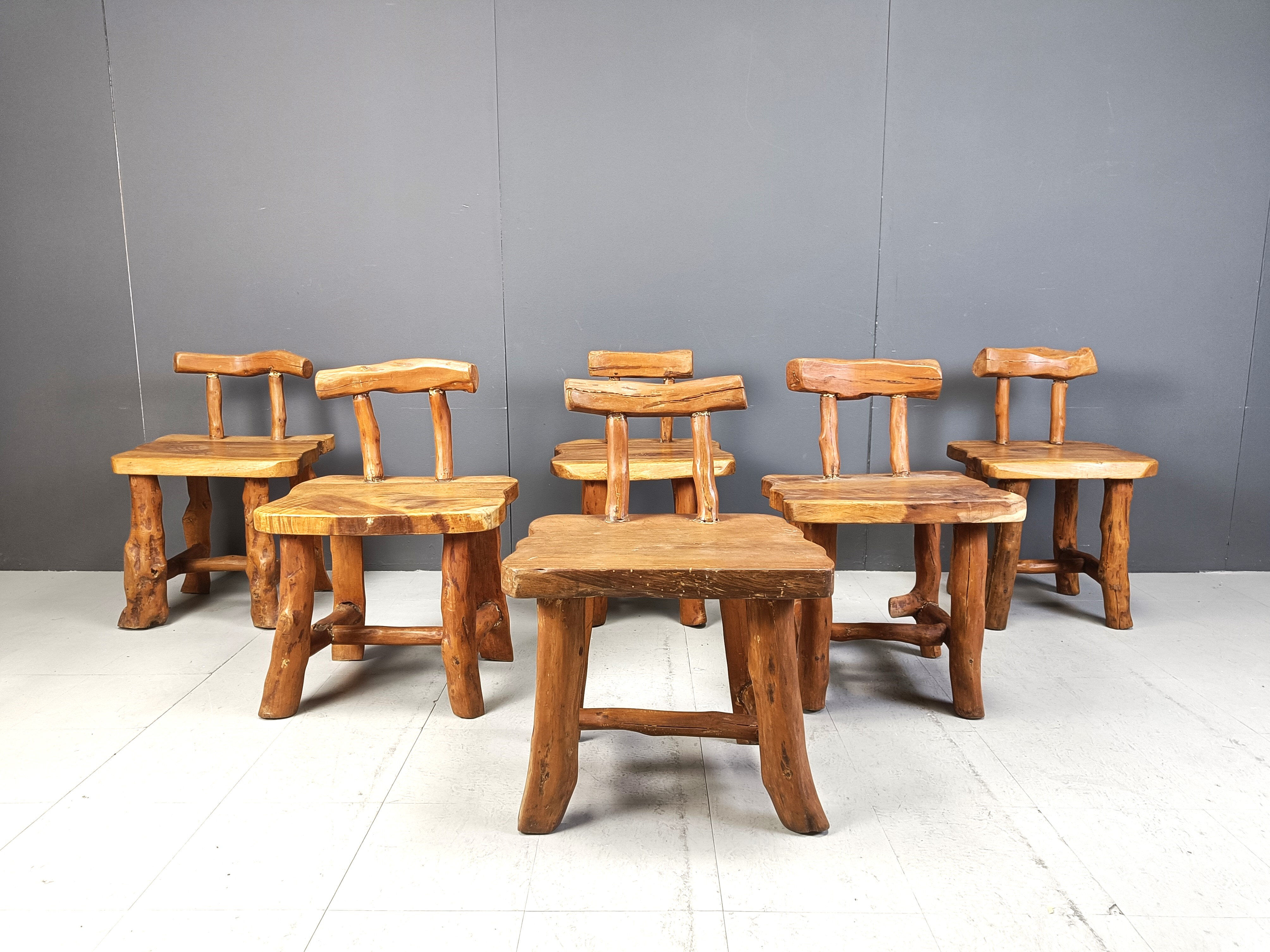 Set of 6 sculptural brutalist dining chairs, 1960s