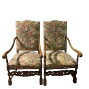 Pair of large ceremonial armchairs in Louis XIII style with tapestry f