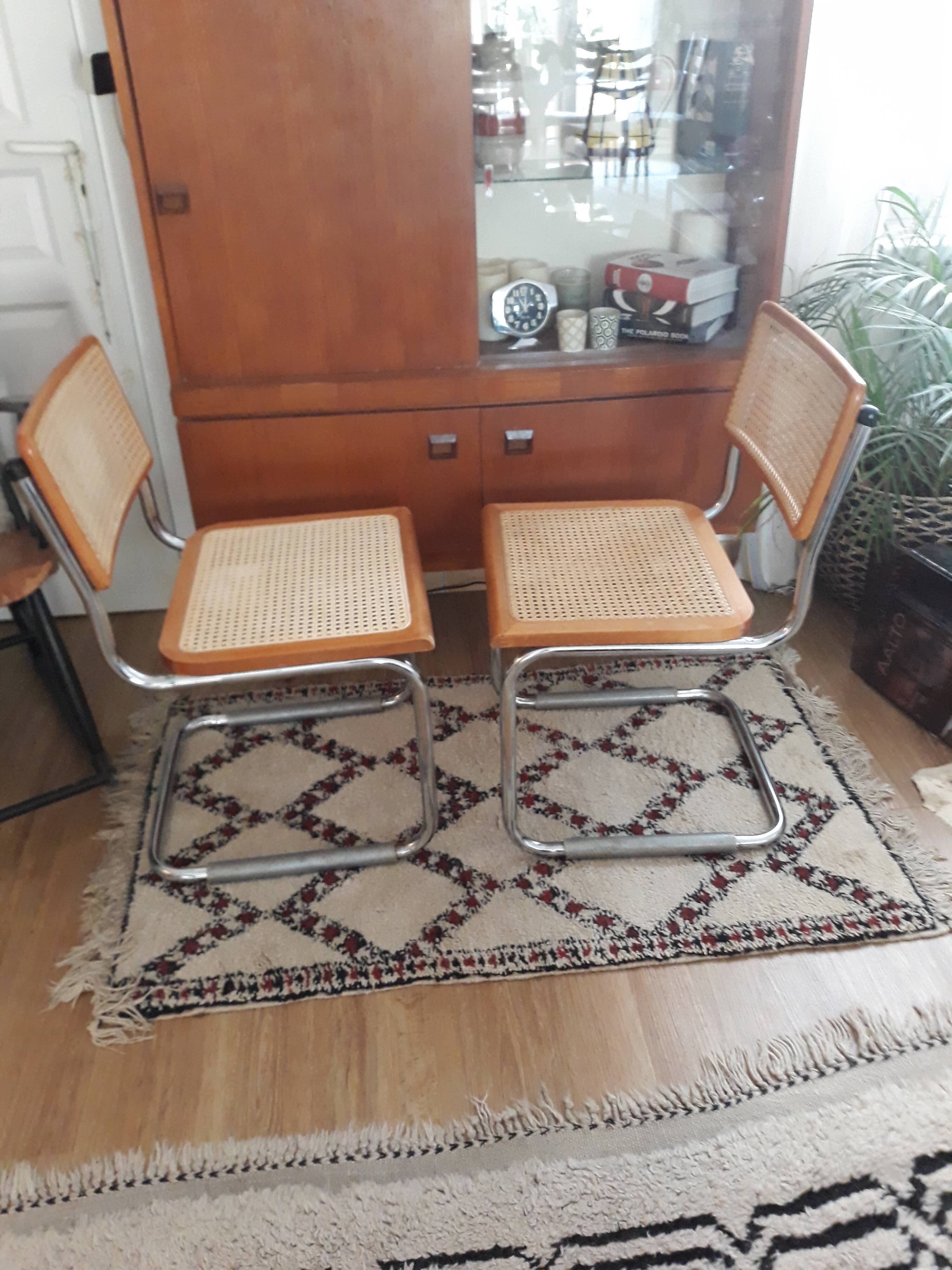 Pair of chairs wood and caning 80s