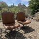 Pair of swivel armchairs in cognac leather – 1970s