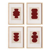 Collection de 4 peintures abstraites sur papier col.bordeaux signées Eawy