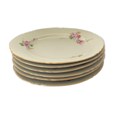 ensemble de 5 assiettes dessert en porcelaine fleurs roses et violettes