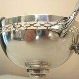 Antique trophy-shaped sugar bowl, silver-plated metal and glass verrine