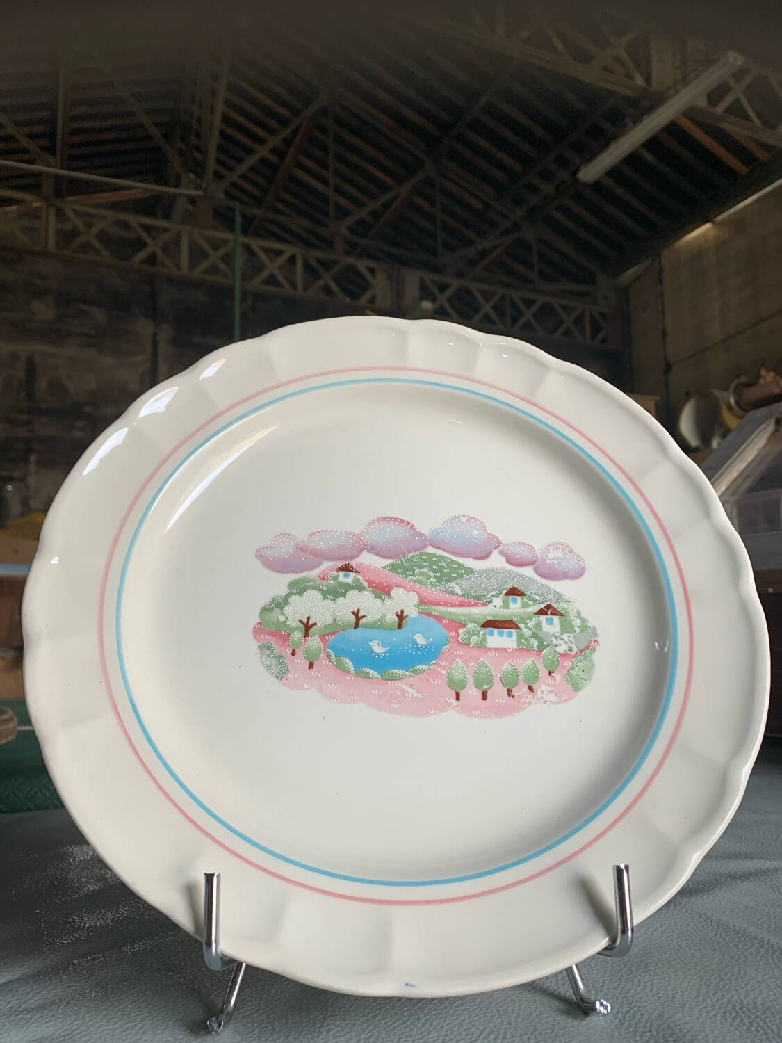 Italian decorative plate "Tre Ci" - naive village & birds décor